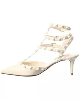 Кожаные туфли Valentino Rockstud Caged 65 с ремешком на щиколотке, белый