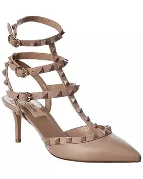Кожаные туфли Valentino Rockstud Caged 65 с ремешком на щиколотке, розовый