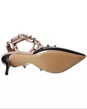 Кожаные туфли Valentino Rockstud Caged 65 с ремешком на щиколотке, черный