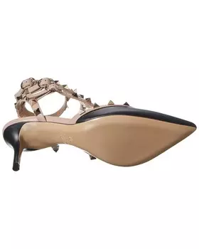 Кожаные туфли Valentino Rockstud Caged 65 с ремешком на щиколотке, черный