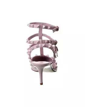 Кожаные туфли Valentino Rockstud Caged 65 с ремешком на щиколотке, фиолетовый