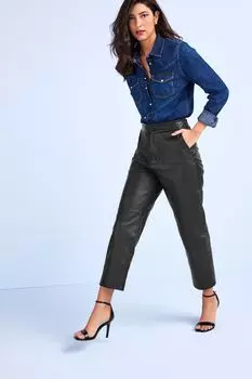 Кожаные укороченные брюки прямого кроя Next, черный