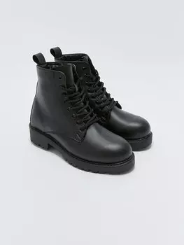Кожаные женские ботинки на шнуровке LCW STEPS, черный
