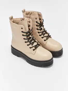 Кожаные женские сапоги на каблуке LCW STEPS, бежевый