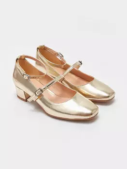 Кожаные женские туфли на каблуке со шнуровкой LCW STEPS, золото