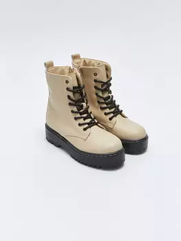 Кожаные женские зимние ботинки на шнуровке LCW Steps