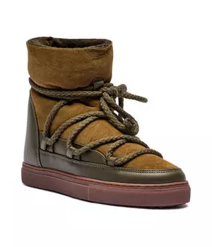 Кожаные зимние ботинки классическая танкетка Inuikii, хаки