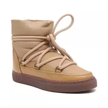 Кожаные зимние сапоги глянцевые с добавлением шерсти Inuikii, бежевый