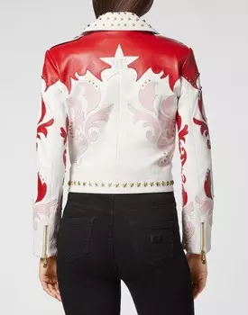 КОЖАНЫЙ БАЙКЕР РОДЕО-ИНТАРСИЯ Philipp Plein, цвет White / Red