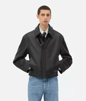Кожаный блузон Bottega Veneta, черный