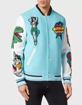 Кожаный бомбардировщик колледжа Гавайи Philipp Plein, цвет Light Blue
