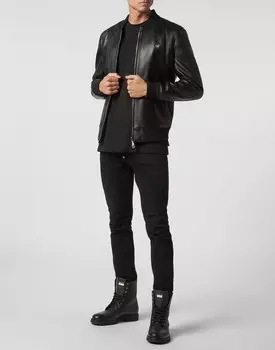 Кожаный бомбер Paisley Stones Philipp Plein, черный