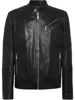 Кожаный бомбер-пуховик Philipp Plein, черный