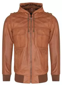 Кожаный бомбер с капюшоном - Тирана Infinity Leather, коричневый