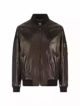 Кожаный бомбер с логотипом Versace, черный