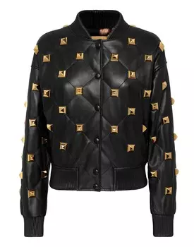 Кожаный бомбер с заклепками Matelass Philipp Plein, черный