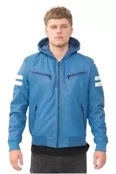 Кожаный бомбер в стиле ретро с капюшоном - Скопье Infinity Leather, синий