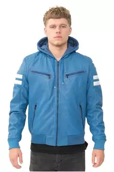 Кожаный бомбер в стиле ретро с капюшоном для скопье Infinity Leather, синий