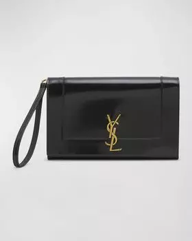 Кожаный браслет Cassandra YSL с клапаном Saint Laurent, цвет Black