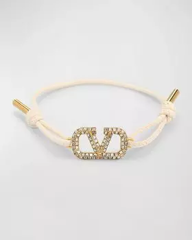 Кожаный браслет с логотипом Crystal V Valentino Garavani, цвет Ivorymulti