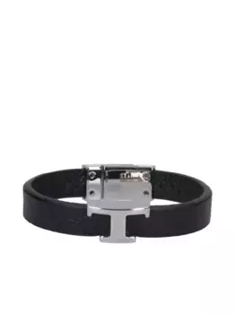 Кожаный браслет с Т-образным логотипом TOD'S, черный