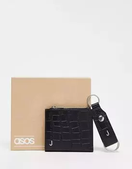 Кожаный брелок и кошелек с буквой J ASOS