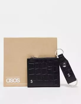Кожаный брелок и кошелек с буквой S ASOS