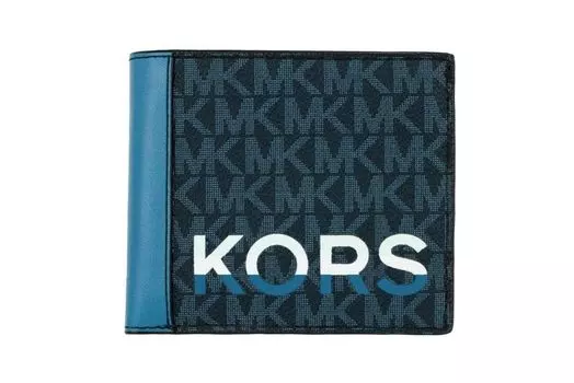 Кожаный бумажник Cooper Blue Multi Signature с графическим логотипом Michael Kors