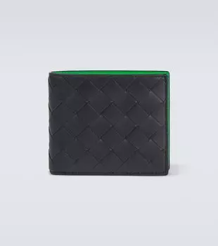 Кожаный бумажник Intrecciato с двумя отделениями Bottega Veneta, Black/Grass-Silver