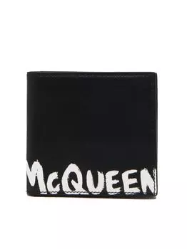 Кожаный бумажник с логотипом граффити в два сложения Alexander McQueen, черный