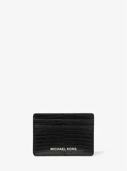 Кожаный чехол для визиток Jet Set с тиснением под ящерицу Michael Kors, черный