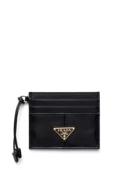 Кожаный держатель для карт Prada, черный