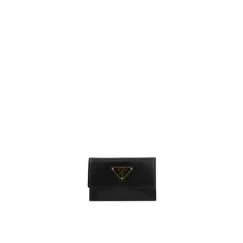 Кожаный держатель для карт Prada, черный