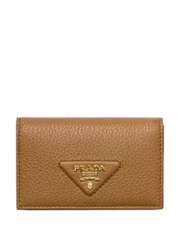 Кожаный держатель для карт Prada, коричневый