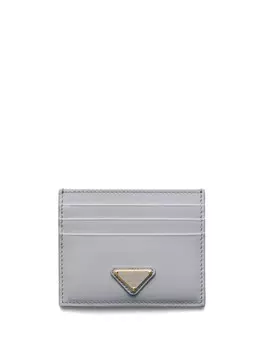 Кожаный держатель для карт Prada, серый