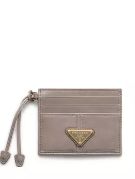 Кожаный держатель для карт Prada, серый