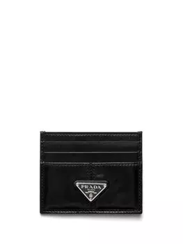 Кожаный держатель карт Prada, черный
