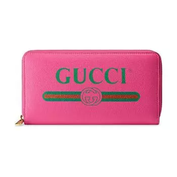 Кожаный длинный кошелек на молнии унисекс цвета фуксии GUCCI