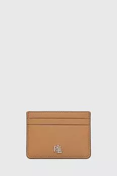 Кожаный футляр для карт Lauren Ralph Lauren, бежевый