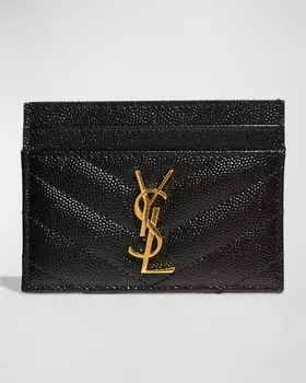 Кожаный футляр для карт YSL Grain de Poudre, золотая фурнитура Saint Laurent