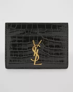 Кожаный футляр для карт YSL с тиснением под крокодила Saint Laurent