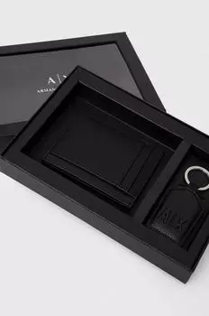 Кожаный футляр для кредитных карт и брелок для ключей Armani Exchange, черный