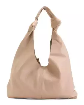 Кожаный хобо без подкладки с узлом, сделано в Италии Viola Castellani, цвет Cipria