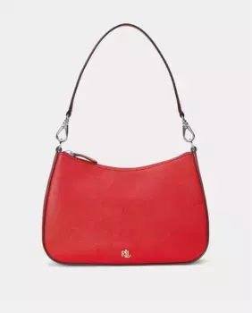 Кожаный хобо Danni среднего размера с металлическим логотипом Lauren Ralph Lauren, красный