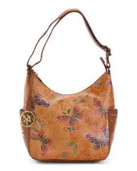Кожаный хобо с боковыми карманами с заклепками Anuschka, цвет Multi