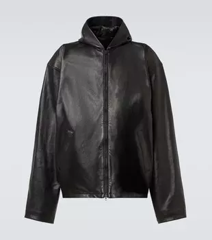 Кожаный худи-блузон Balenciaga, черный