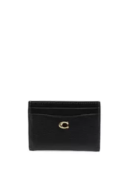 Кожаный кардхолдер с логотипом Coach, черный