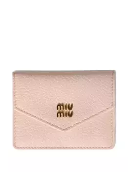 Кожаный кардхолдер с логотипом MIU MIU, розовый