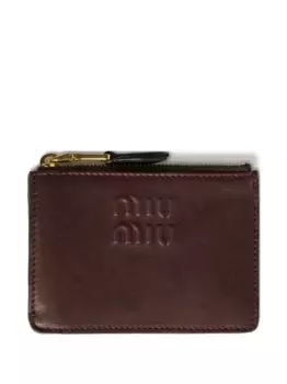 Кожаный кардхолдер с тисненым логотипом MIU MIU, коричневый