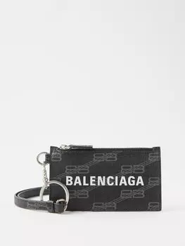 Кожаный картхолдер cash с логотипом Balenciaga, черный